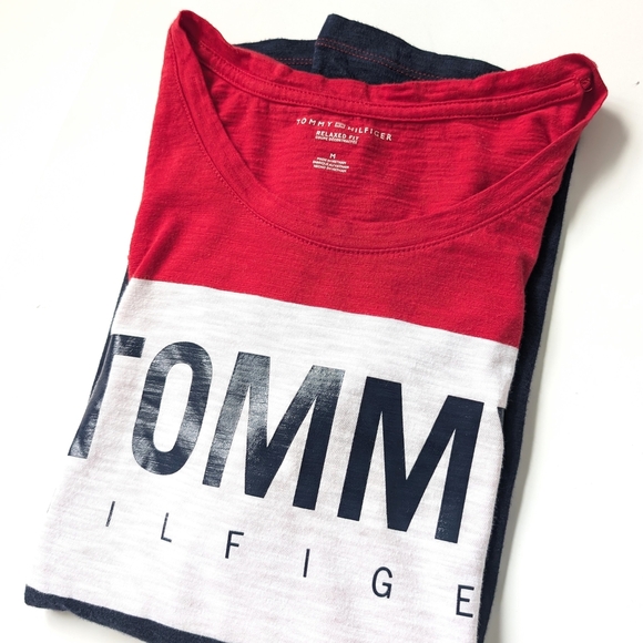 Tommy Hilfiger Women's Classic Color Block Red Navy White T-shirt ~ Size Medium - Picture 3 of 9